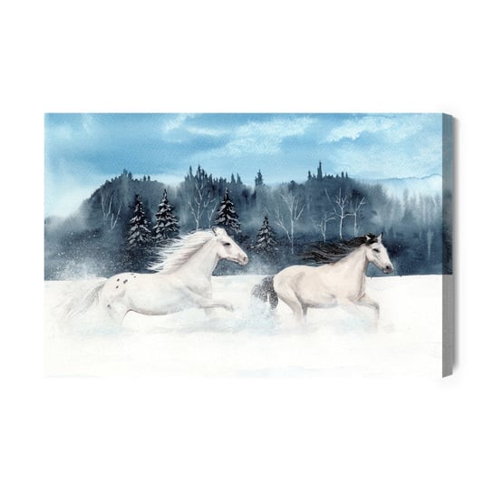 Obraz Na Płótnie Konie Galopujące W Śniegu 40x30 NC Inna marka