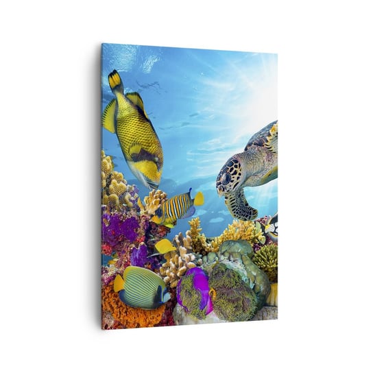 Obraz na płótnie - Koralowa promenada - 70x100cm - Rafa Koralowa Morze Podwodny Świat - Nowoczesny foto obraz w ramie do salonu do sypialni ARTTOR ARTTOR