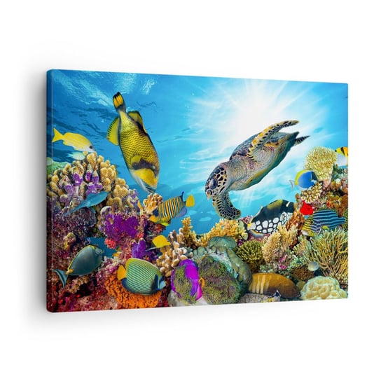 Obraz na płótnie - Koralowa promenada - 70x50cm - Rafa Koralowa Morze Podwodny Świat - Nowoczesny Canvas obraz do salonu do sypialni ARTTOR ARTTOR
