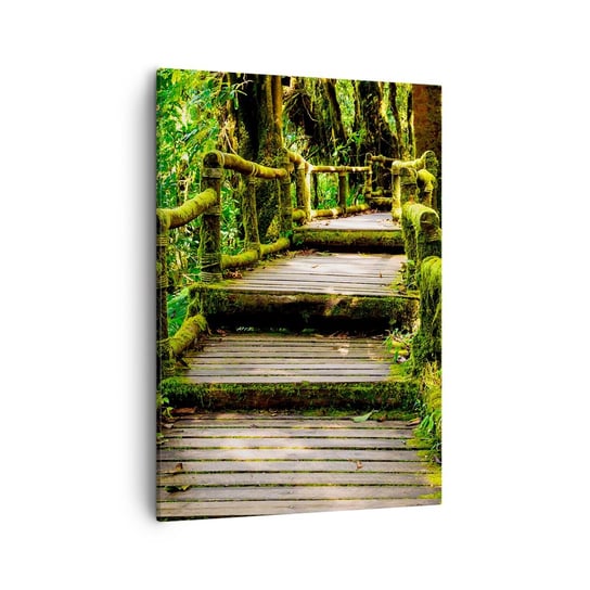 Obraz na płótnie - Korytarzem zieleni - 50x70cm - Natura Krajobraz Las - Nowoczesny Canvas obraz do salonu do sypialni ARTTOR ARTTOR