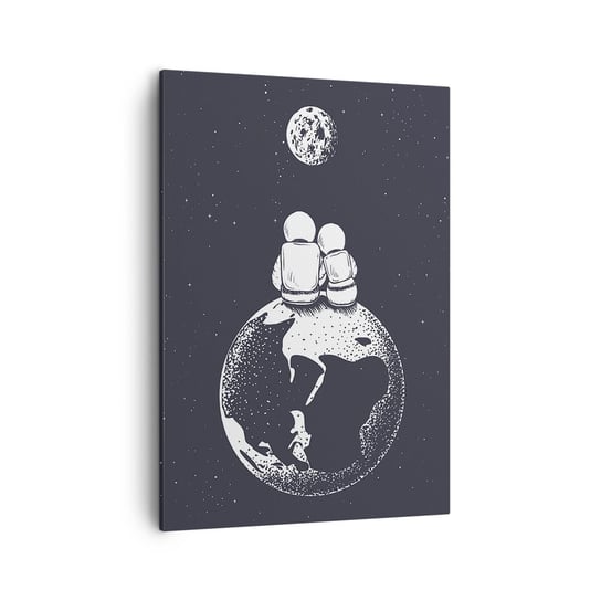 Obraz na płótnie - Kosmiczne love story - 50x70cm - Kosmos Astronauci Miłość - Nowoczesny Canvas obraz do salonu do sypialni ARTTOR ARTTOR