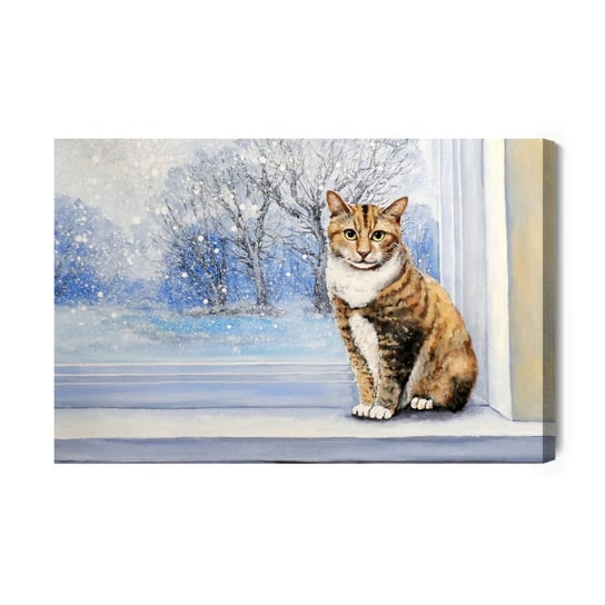 Obraz Na Płótnie Kot Na Tle Zimowego Pejzażu 70x50 NC Inna marka