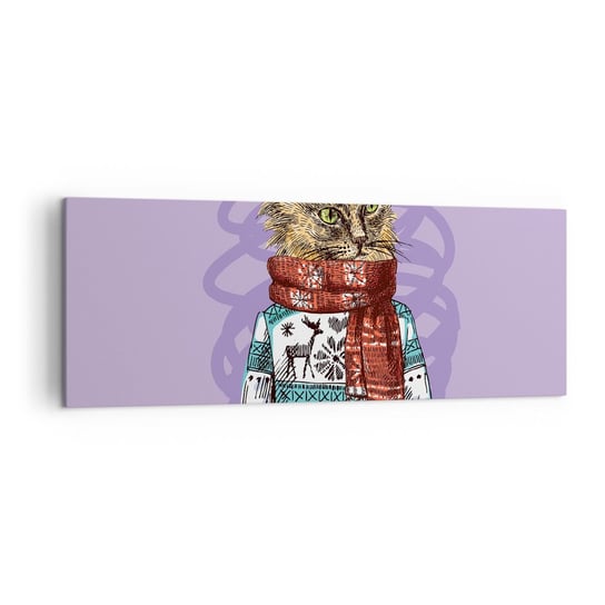 Obraz na płótnie - Kot nie tylko w butach - 140x50cm - Abstrakcja Kot Wełniany Sweter - Nowoczesny Canvas obraz do salonu do sypialni ARTTOR ARTTOR
