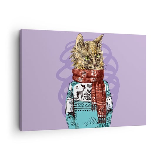 Obraz na płótnie - Kot nie tylko w butach - 70x50cm - Abstrakcja Kot Wełniany Sweter - Nowoczesny Canvas obraz do salonu do sypialni ARTTOR ARTTOR