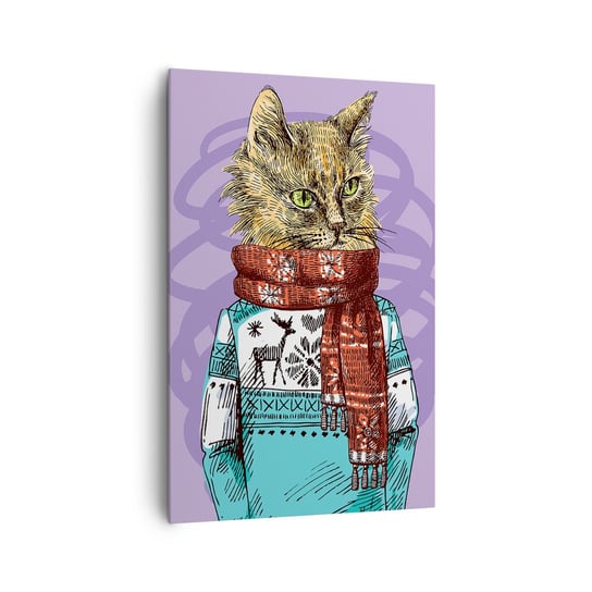 Obraz na płótnie - Kot nie tylko w butach - 80x120cm - Abstrakcja Kot Wełniany Sweter - Nowoczesny obraz na ścianę do salonu do sypialni ARTTOR ARTTOR