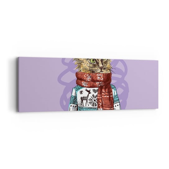 Obraz na płótnie - Kot nie tylko w butach - 90x30cm - Abstrakcja Kot Wełniany Sweter - Nowoczesny Canvas obraz do salonu do sypialni ARTTOR ARTTOR