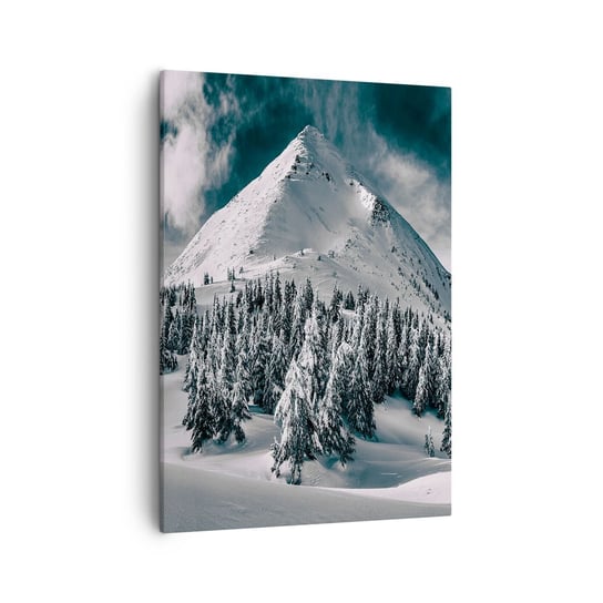 Obraz na płótnie - Kraina śniegu i lodu - 50x70cm - Krajobraz Góry Las - Nowoczesny Canvas obraz do salonu do sypialni ARTTOR ARTTOR