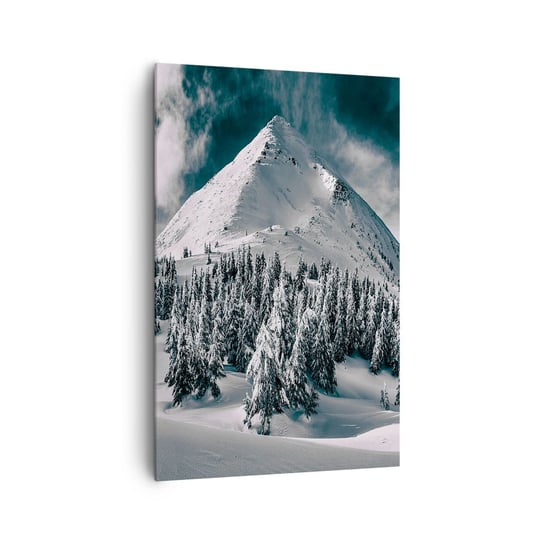 Obraz na płótnie - Kraina śniegu i lodu - 80x120cm - Krajobraz Góry Las - Nowoczesny obraz na ścianę do salonu do sypialni ARTTOR ARTTOR