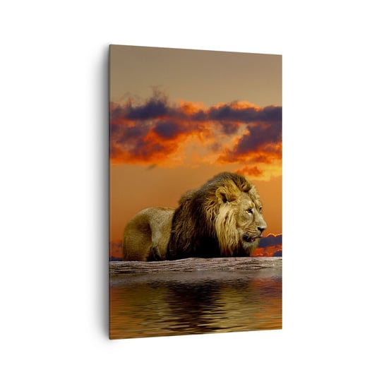 Obraz na płótnie - Król natury - 80x120cm - Lew Zachód Słońca Zwierzęta - Nowoczesny obraz na ścianę do salonu do sypialni ARTTOR ARTTOR