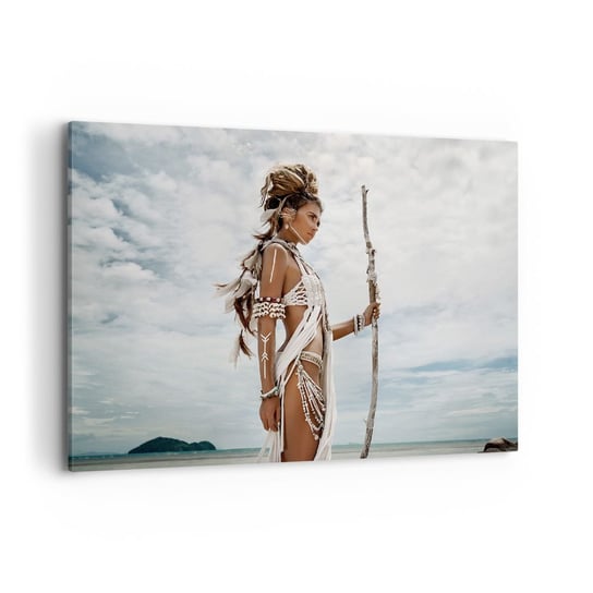 Obraz na płótnie - Królowa tropików - 100x70cm - Kobieta Strój Etniczny Plemię - Nowoczesny foto obraz w ramie do salonu do sypialni ARTTOR ARTTOR