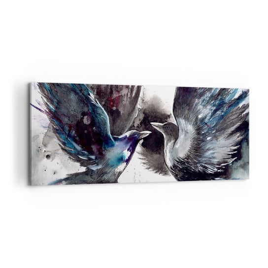 Obraz na płótnie - Kruk krukowi… - 120x50cm - Abstrakcja Ptak Zwierzęta - Nowoczesny obraz na ścianę do salonu do sypialni ARTTOR ARTTOR