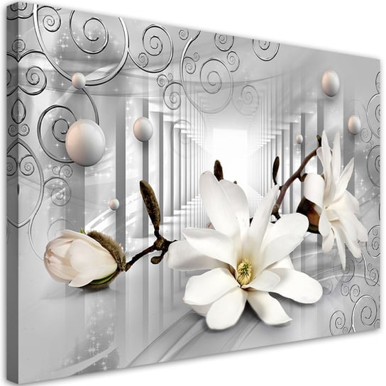 Obraz na płótnie, Kwiaty w tunelu i srebrne kule 3D - 60x40 Inna marka