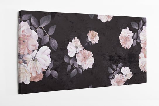 Obraz na płótnie, kwiaty, wzór, jasne różę , ciemne tło, płatki róż 120x50 cm HOMEPRINT