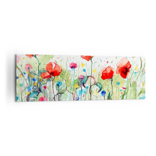 Obraz na płótnie - Kwitnąca majem łąka - 160x50cm - Kwiaty Maki Ogród - Nowoczesny foto obraz w ramie do salonu do sypialni ARTTOR ARTTOR
