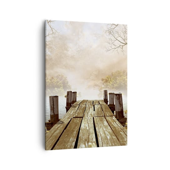 Obraz na płótnie - Łagodny smutek jesieni - 50x70cm - Krajobraz Jezioro Drewniany Pomost - Nowoczesny Canvas obraz do salonu do sypialni ARTTOR ARTTOR