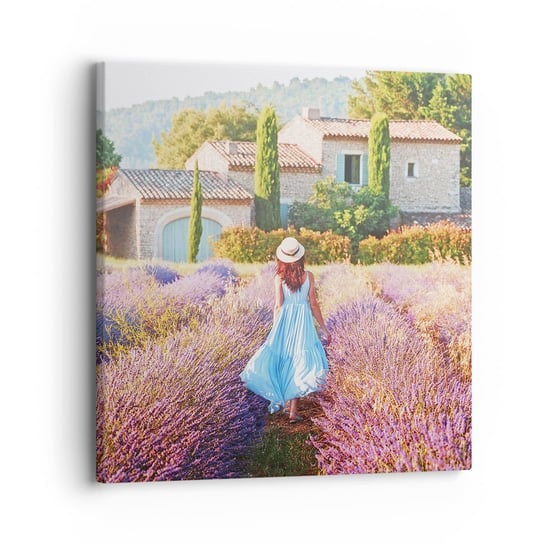 Obraz na płótnie - Lawendowa dziewczyna - 30x30 cm - Obraz nowoczesny - Krajobraz, Pole Lawendy, Kobieta, Prowansja, Francja - AC30x30-4420 ARTTOR
