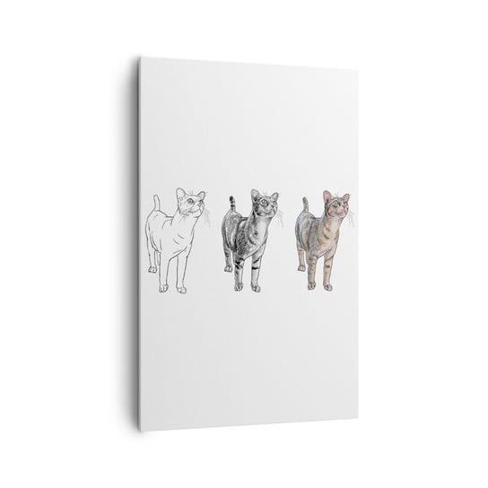 Obraz na płótnie - Lekcja rysunku - 80x120cm - Zwierzęta Kot Dla Dzieci - Nowoczesny obraz na ścianę do salonu do sypialni ARTTOR ARTTOR