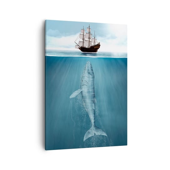 Obraz na płótnie - Lepiej nie wiedzieć - 50x70cm - Wieloryb Żaglowiec Ocean - Nowoczesny Canvas obraz do salonu do sypialni ARTTOR ARTTOR