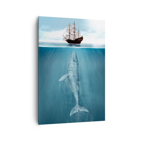Obraz na płótnie - Lepiej nie wiedzieć - 70x100cm - Wieloryb Żaglowiec Ocean - Nowoczesny foto obraz w ramie do salonu do sypialni ARTTOR ARTTOR