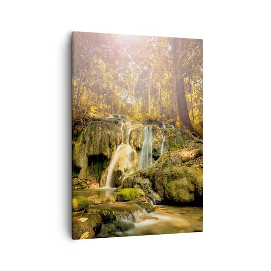 Obraz na płótnie - Leśna kaskada w zieleni - 50x70cm - Krajobraz Wodospad Las - Nowoczesny Canvas obraz do salonu do sypialni ARTTOR ARTTOR