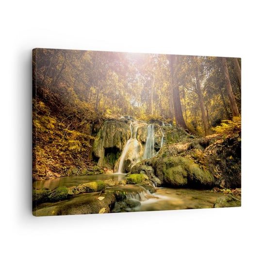Obraz na płótnie - Leśna kaskada w zieleni - 70x50cm - Krajobraz Wodospad Las - Nowoczesny Canvas obraz do salonu do sypialni ARTTOR ARTTOR