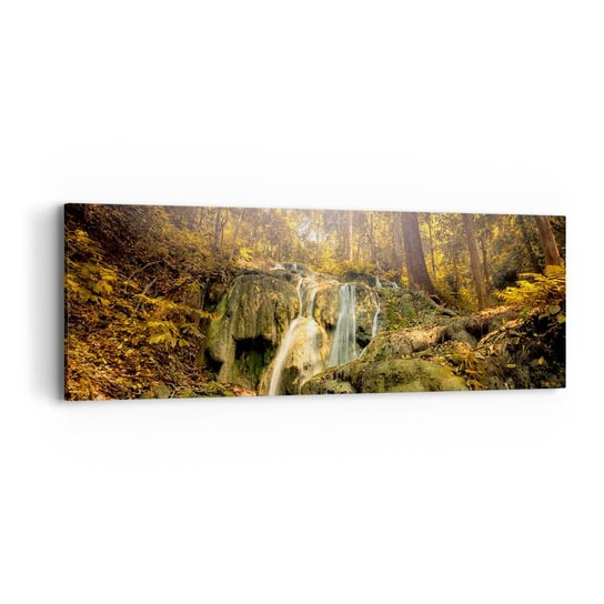 Obraz na płótnie - Leśna kaskada w zieleni - 90x30cm - Krajobraz Wodospad Las - Nowoczesny Canvas obraz do salonu do sypialni ARTTOR ARTTOR