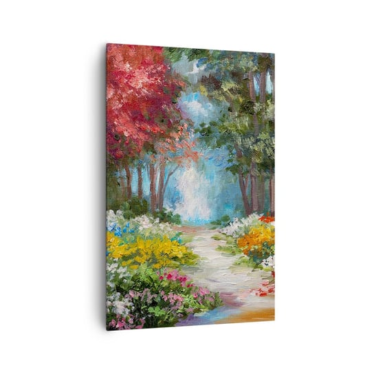 Obraz na płótnie - Leśny ogród, kwietny las - 80x120cm - Krajobraz Park Kwiaty - Nowoczesny obraz na ścianę do salonu do sypialni ARTTOR ARTTOR