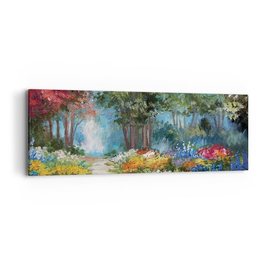 Obraz na płótnie - Leśny ogród, kwietny las - 90x30cm - Krajobraz Park Kwiaty - Nowoczesny Canvas obraz do salonu do sypialni ARTTOR ARTTOR