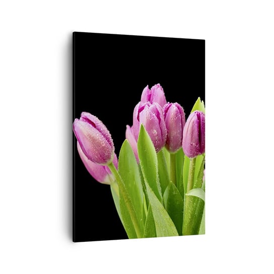 Obraz na płótnie - Liliowa radość wiosny - 50x70cm - Kwiaty Tulipany Bukiet Kwiatów - Nowoczesny Canvas obraz do salonu do sypialni ARTTOR ARTTOR