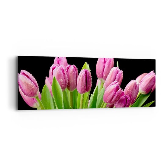 Obraz na płótnie - Liliowa radość wiosny - 90x30cm - Kwiaty Tulipany Bukiet Kwiatów - Nowoczesny Canvas obraz do salonu do sypialni ARTTOR ARTTOR