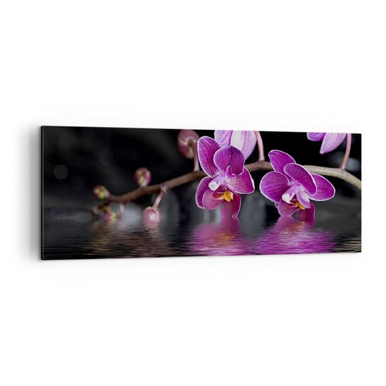 Obraz na płótnie - Liliowe odbicie piękna - 140x50cm - Kwiaty Orchidea Natura - Nowoczesny Canvas obraz do salonu do sypialni ARTTOR ARTTOR