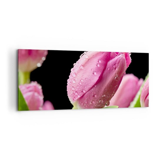 Obraz na płótnie - Liliowy sen w rosie - 120x50cm - Kwiaty Tulipany Bukiet Kwiatów - Nowoczesny obraz na ścianę do salonu do sypialni ARTTOR ARTTOR