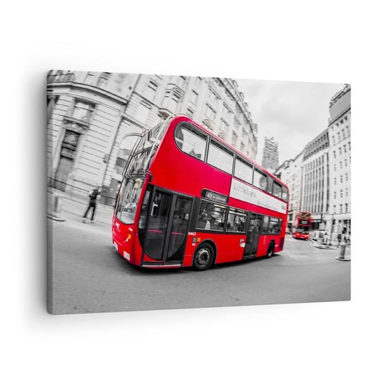 Obraz na płótnie - Londyn tradycyjnie - by bus - 70x50cm - Miasto Londyn Czerwony Autobus - Nowoczesny Canvas obraz do salonu do sypialni ARTTOR ARTTOR