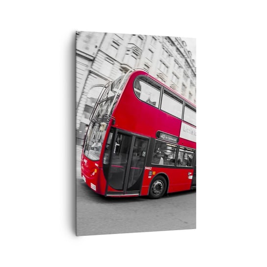 Obraz na płótnie - Londyn tradycyjnie - by bus - 80x120cm - Miasto Londyn Czerwony Autobus - Nowoczesny obraz na ścianę do salonu do sypialni ARTTOR ARTTOR