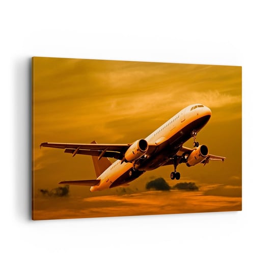 Obraz na płótnie - Lot w stronę słońca - 120x80cm - Samolot Podróż Zachód Słońca - Nowoczesny obraz na ścianę do salonu do sypialni ARTTOR ARTTOR
