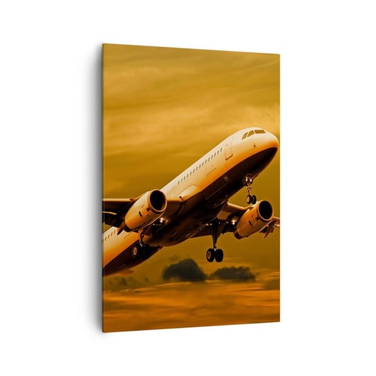 Obraz na płótnie - Lot w stronę słońca - 70x100cm - Samolot Podróż Zachód Słońca - Nowoczesny foto obraz w ramie do salonu do sypialni ARTTOR ARTTOR