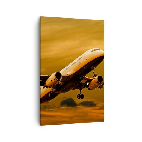 Obraz na płótnie - Lot w stronę słońca - 80x120cm - Samolot Podróż Zachód Słońca - Nowoczesny obraz na ścianę do salonu do sypialni ARTTOR ARTTOR