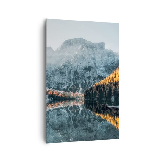 Obraz na płótnie - Lustrzany pejzaż - 80x120cm - Krajobraz Góry Jezioro - Nowoczesny obraz na ścianę do salonu do sypialni ARTTOR ARTTOR