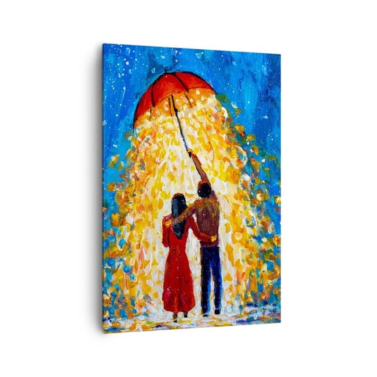 Obraz na płótnie - Magia deszczowego wieczoru? - 70x100cm - Romantyczny Para Miłość - Nowoczesny foto obraz w ramie do salonu do sypialni ARTTOR ARTTOR