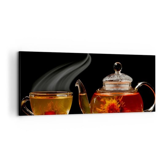 Obraz na płótnie - Magia i sztuka parzenia herbaty - 100x40cm - Herbata Dzbanek Do Herbaty Filiżanka Do Herbaty - Nowoczesny foto obraz w ramie do salonu do sypialni ARTTOR ARTTOR