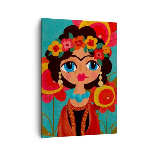 Obraz na płótnie - Makowa panienka - 50x70cm - Frida Kwiatki Kolorowy - Nowoczesny Canvas obraz do salonu do sypialni ARTTOR ARTTOR