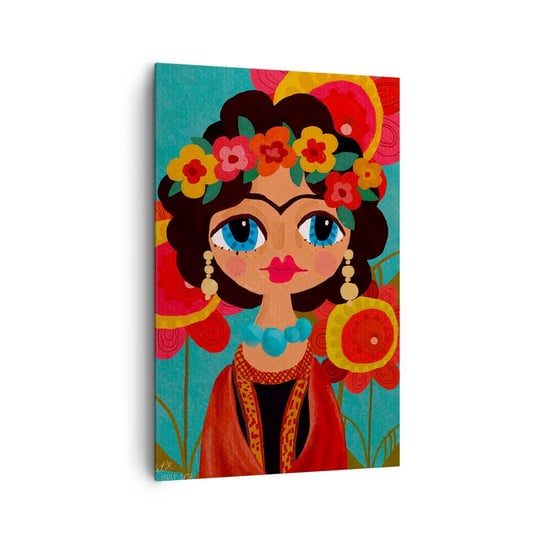 Obraz na płótnie - Makowa panienka - 80x120cm - Frida Kwiatki Kolorowy - Nowoczesny obraz na ścianę do salonu do sypialni ARTTOR ARTTOR