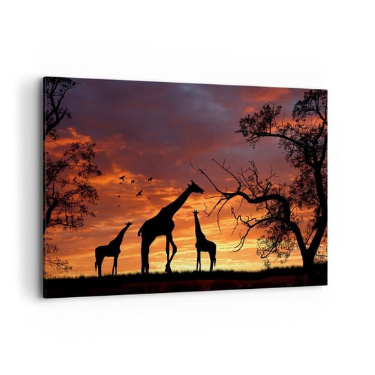Obraz na płótnie - Mała kolacja w gronie najbliższych - 100x70cm - Zwierzęta Żyrafa Afryka - Nowoczesny foto obraz w ramie do salonu do sypialni ARTTOR ARTTOR
