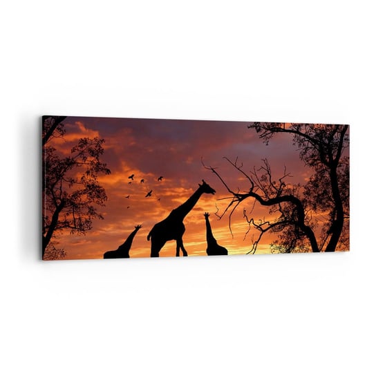 Obraz na płótnie - Mała kolacja w gronie najbliższych - 120x50cm - Zwierzęta Żyrafa Afryka - Nowoczesny obraz na ścianę do salonu do sypialni ARTTOR ARTTOR