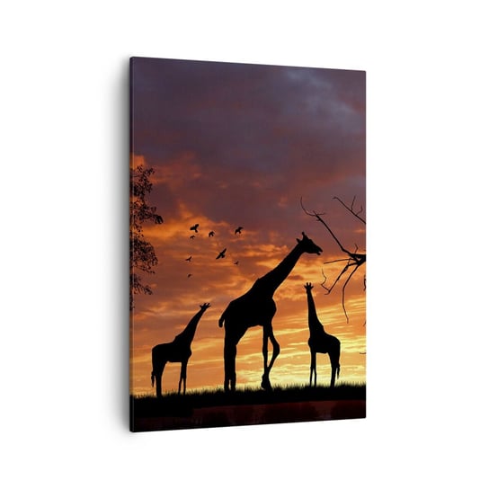 Obraz na płótnie - Mała kolacja w gronie najbliższych - 50x70cm - Zwierzęta Żyrafa Afryka - Nowoczesny Canvas obraz do salonu do sypialni ARTTOR ARTTOR