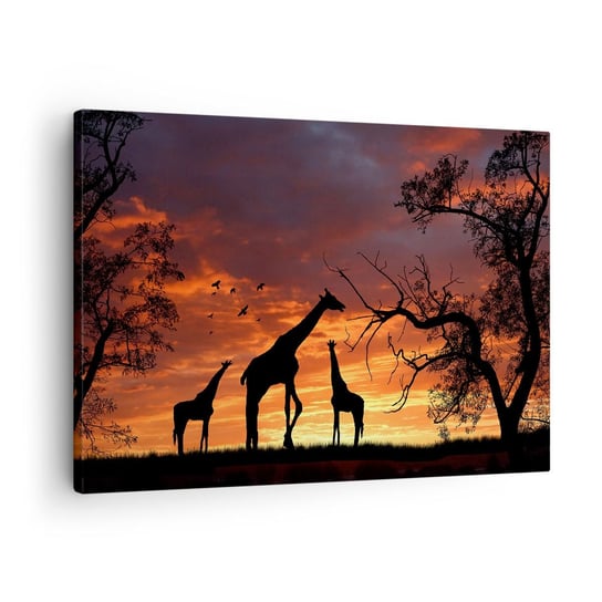 Obraz na płótnie - Mała kolacja w gronie najbliższych - 70x50cm - Zwierzęta Żyrafa Afryka - Nowoczesny Canvas obraz do salonu do sypialni ARTTOR ARTTOR