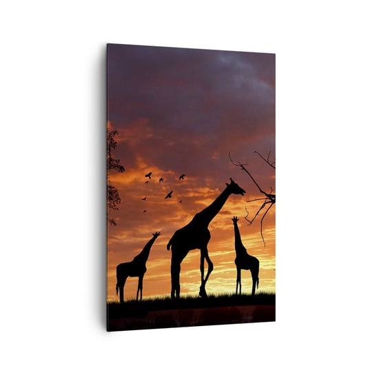 Obraz na płótnie - Mała kolacja w gronie najbliższych - 80x120cm - Zwierzęta Żyrafa Afryka - Nowoczesny obraz na ścianę do salonu do sypialni ARTTOR ARTTOR