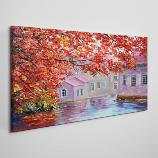 Obraz Na Płótnie Malarstwo drzewo domy 100x50 cm Coloray