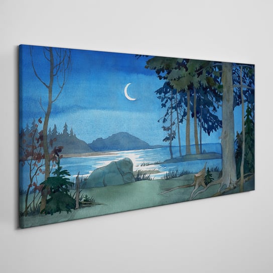 Obraz Na Płótnie Malarstwo las morze noc 100x50 cm Coloray