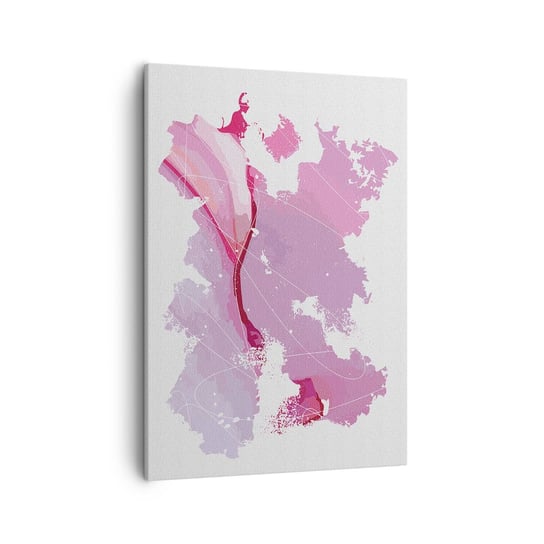 Obraz na płótnie - Mapa różowego świata - 50x70cm - Minimalizm Pastelowa Mapa - Nowoczesny Canvas obraz do salonu do sypialni ARTTOR ARTTOR